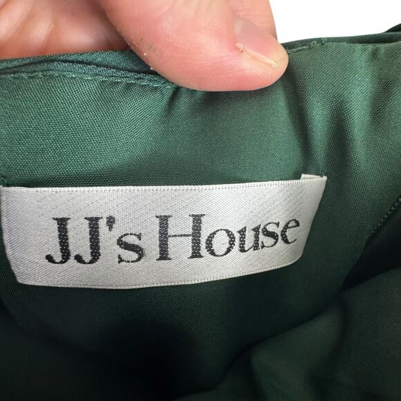 JJ's House NWT Dark Forest Green One Shoulder High Slit Floor Length Gown Sz 14 - Picture 11 of 12